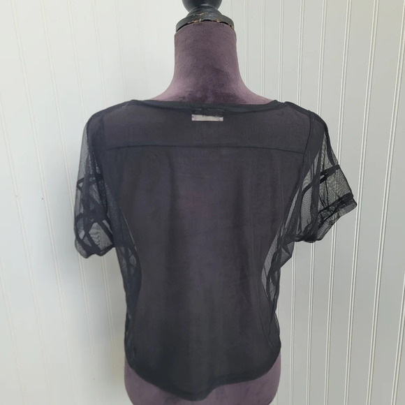SANS SOUCI Sexy SEQUIN Black Net PARTY COCKTAIL WOMEN'S Sheer Cropped Top Sz S - Picture 11 of 12